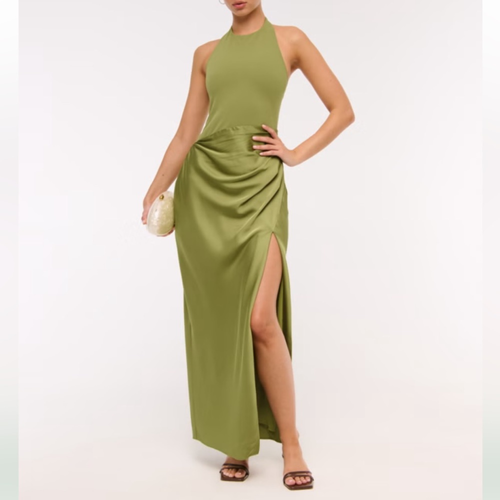 Halter mixed fabric dress